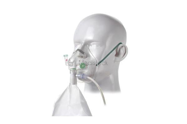 Non Rebreathe 100% oxygen high concentration adult mask with Respi-Check Valve and breathing indicator with bag and oxygen tubing kit, each single unit individually wrapped