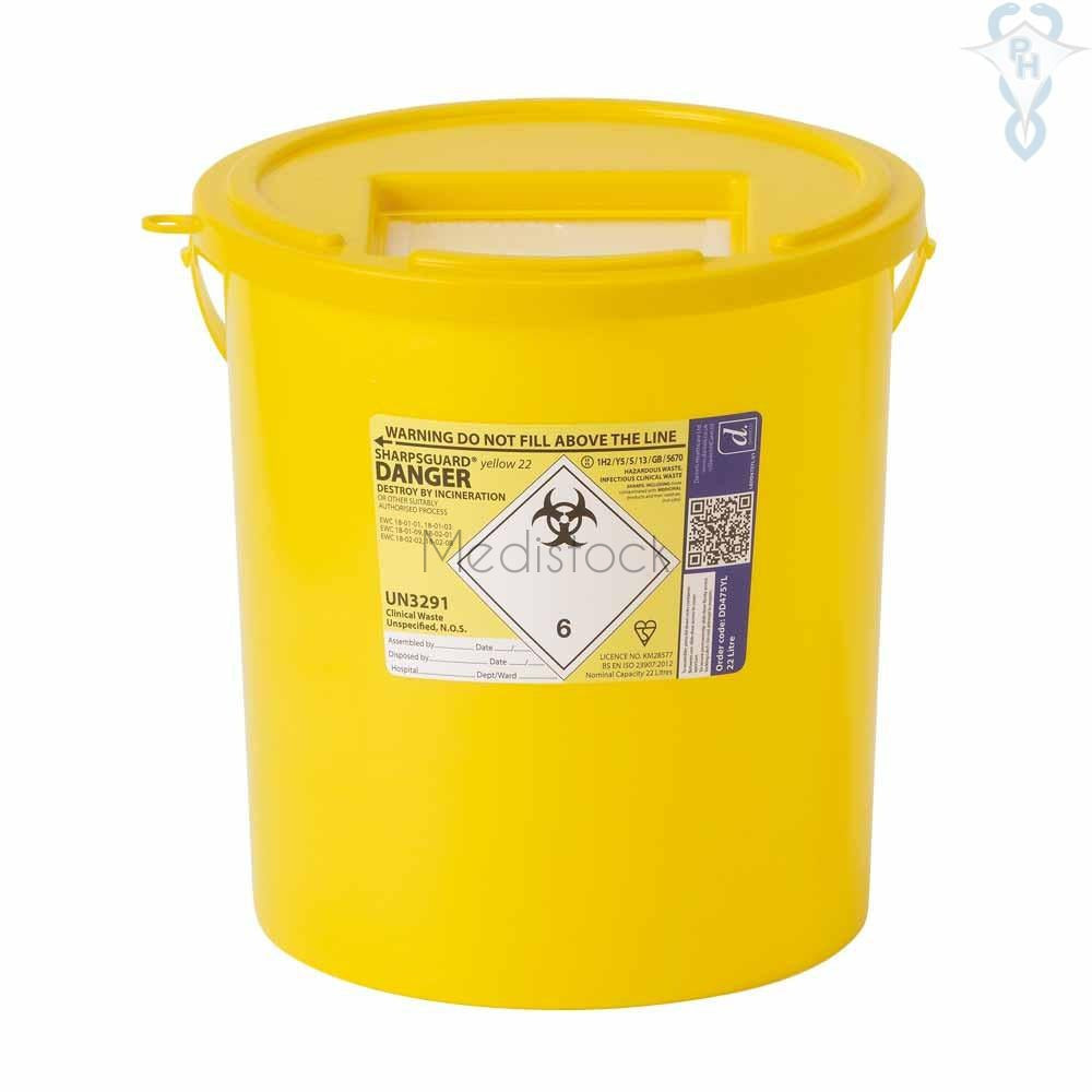 Sharps Bin 22L Yellow Lid Each