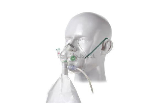 Non Rebreathe 100% oxygen high concentration adult mask with Respi-Check Valve and breathing indicator with bag and oxygen tubing kit, each single unit individually wrapped