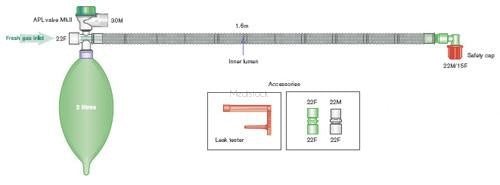Mapleson D deluxe Bain coaxial breathing anaesthetic system with 2 Litre bag, apl valve etc 1.6m Single Unit