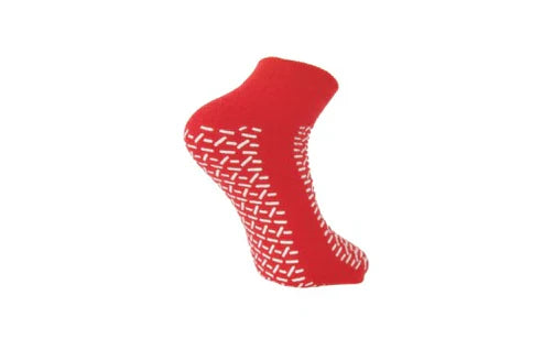 Hospital Socks Non Slip Double Tread Gripper Socks, Red Pack Of 3