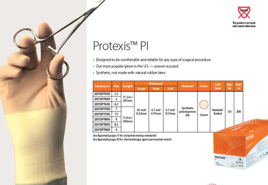 Protexis PI Surgical Latex Free PowderFree Surgeons Gloves, Sterile, Size 7, box of 50