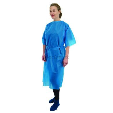 Gowns, Blue Short Sleeve Patient Gowns, One Size, 50 Box